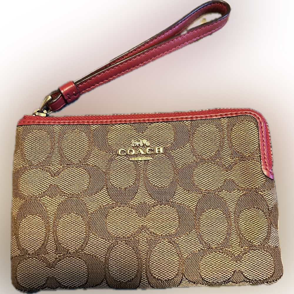 Coach Signature Zip Around Wristlet